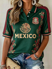 Women's Mexico Football Lover Printed Casual Tops