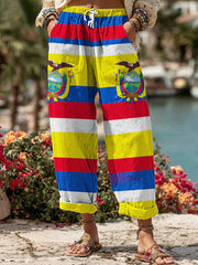 Women's Ecuador 2026 Embroidered Cotton Linen Casual Pants