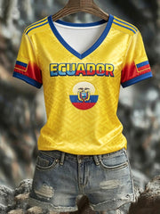 Women's ECUADOR 2026 Football V-Neck Short-Sleeve Silk T-Shirt