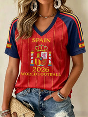 Women's Gift For Spain Soccer Fans Print Casual V-Neck Tee