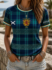 Women's British Football Celtic Print round neck short sleeve T-shirt