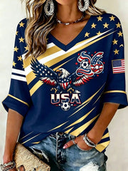 Women's USA Football Printed V-Neck T-Shirt