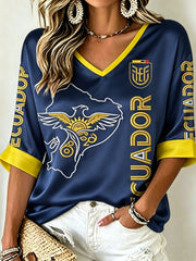 Women's Mid-length Sleeves V-Neck T-Shirt