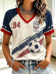 Women's USA Football Printed V-Neck T-Shirt