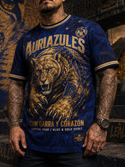 Men's Vamos Auriazules Mexico Football Lover Printed T-shirt