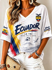 Women's Mid-length Sleeves V-Neck T-Shirt