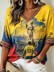Women's Mid-length Sleeves V-Neck T-Shirt