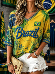 Women's Mid-length Sleeves V-Neck T-Shirt