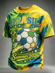 Men's Summer 2026 Brazil Football Inspired Print Short Sleeve T-Shirt