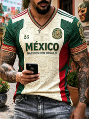 Men's Mexico Football Lover Art Printed V-neck T-shirt