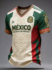 Men's Mexico Football Lover Art Printed V-neck T-shirt