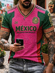 Men's Mexico Football Lover Art Printed V-neck T-shirt