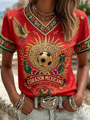 Women's Mexico Football Lover Art Printed T-shirt
