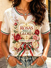 Women's Mexico Pride Art Printed Linen T-shirt