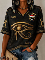 Women's 2026 Eye of Horus Egypt Soccer V-Neck T-Shirts