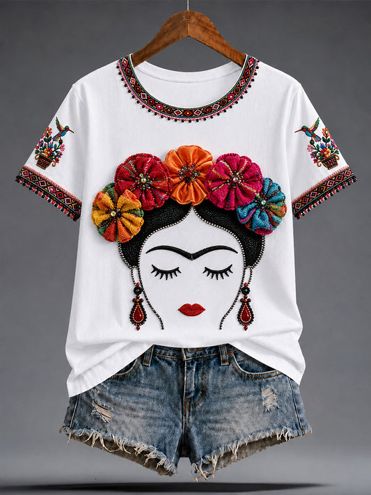 Women's Mexico Guelaguetza Lele Doll Art Printed T-shirt
