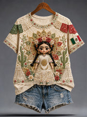 Women's Mexico Football Lover Lele Doll Art Printed T-shirt