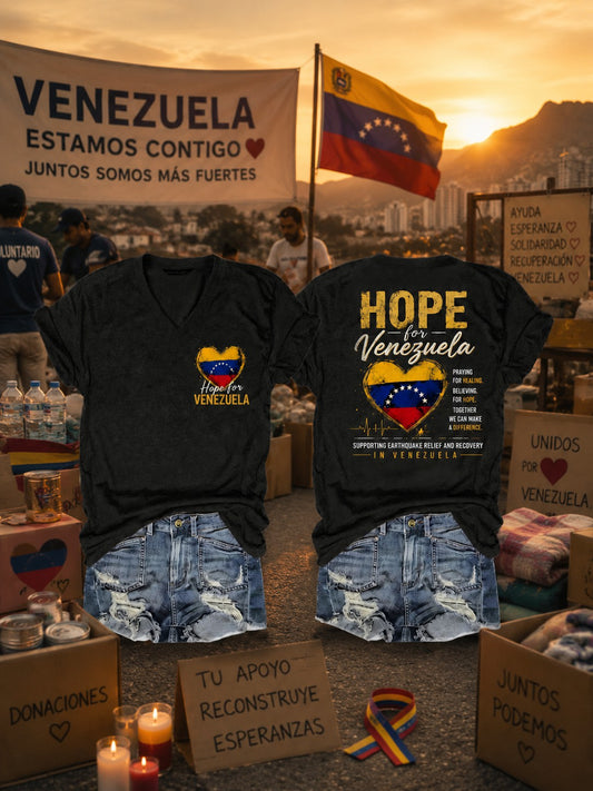 Women's Venezuela Strong Printed V-neck T-shirt