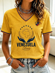 Women's Venezuela Strong Printed V-neck T-shirt
