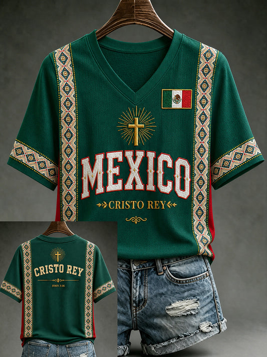 Women's Mexico Lover Art V-neck Short Sleeve T-shirt