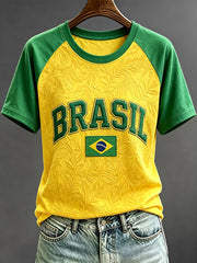 Women's Brazilian Cultural Inspired Flag Print Short Sleeves T-shirt