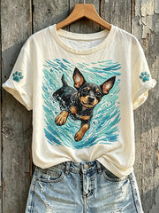 Women's Cute Swimming Chihuahua Dog Print Short-sleeved T-shirt
