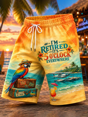 Men's I'm Retired It's 5 O'clock Everywhere Parrot Print Casual Shorts