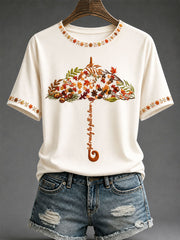 Women's "Autumn Under the Umbrella" Print Casual T-Shirt