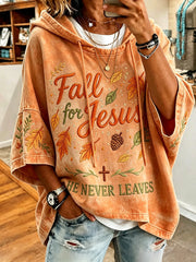 Women's Fall For Jesus He Never Leaves Print Comfy Hoodie