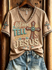Women's Vintage Let Me Tell You About My Jesus Western Print short-sleeved T-shirt