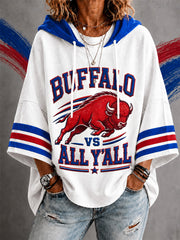 Women's Football Lover Buffalo Print Casual Short-Sleeve Hoodie