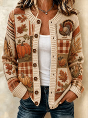 Women's Happy Thanksgiving Printed Cozy Cardigan