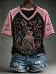 Women's Classic Country Music Inspired Glitter Print Memorial T-shirt