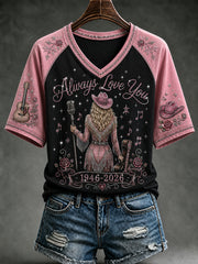 Women's Classic Country Music Inspired Glitter Print Memorial T-shirt