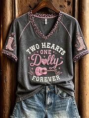Women's Vintage Classic Country Music Inspired Western Print Memorial short-sleeved T-shirt