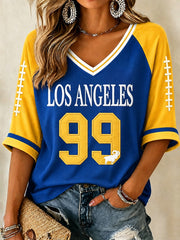 Women's Football Fan Print V-Neck T-Shirt