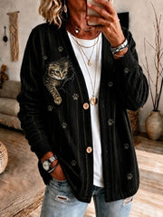 Women's Cat Art Print Casual Cardigan