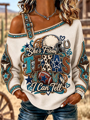 Women's Football Gameday Gift For Football Fans Casual Off-Shoulder Sweatshirt