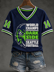 Women's Seattle Football Gameday Gift For Football Fans V-Neck Short Sleeve T-shirt