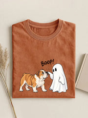 Women's Funny Halloween Dog And Ghost Print Casual Tee