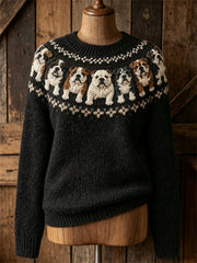 Women's Vintage Bulldogs Yoke Isle Print crew neck sweater