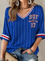 Women's Football Lover Bulls Be Good Art Printed Mid-length Sleeves V-Neck T-Shirt