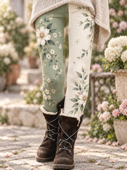 Women's Fall/Winter Floral Art Prtinted Velvet Leggings