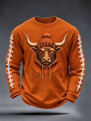 Men's Football Game Day Casual Waffle Long Sleeve T-Shirt