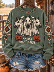 Women's Western Halloween Horses Art Printed Sweatshirt