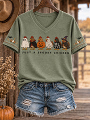 Women's Western Halloween Chicken Art Printed T-shirt