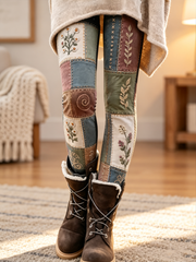 Women's Fall/Winter Floral Art Printed Velvet Leggings