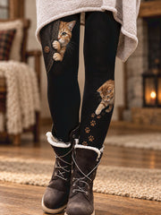 Women's Fall/Winter Animal Paws Floral Art Printed Leggings