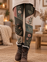Women's Fall/Winter Floral Art Printed Velvet Leggings