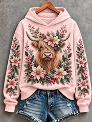 Women's Cute Highland Cow Art Print Hoodie